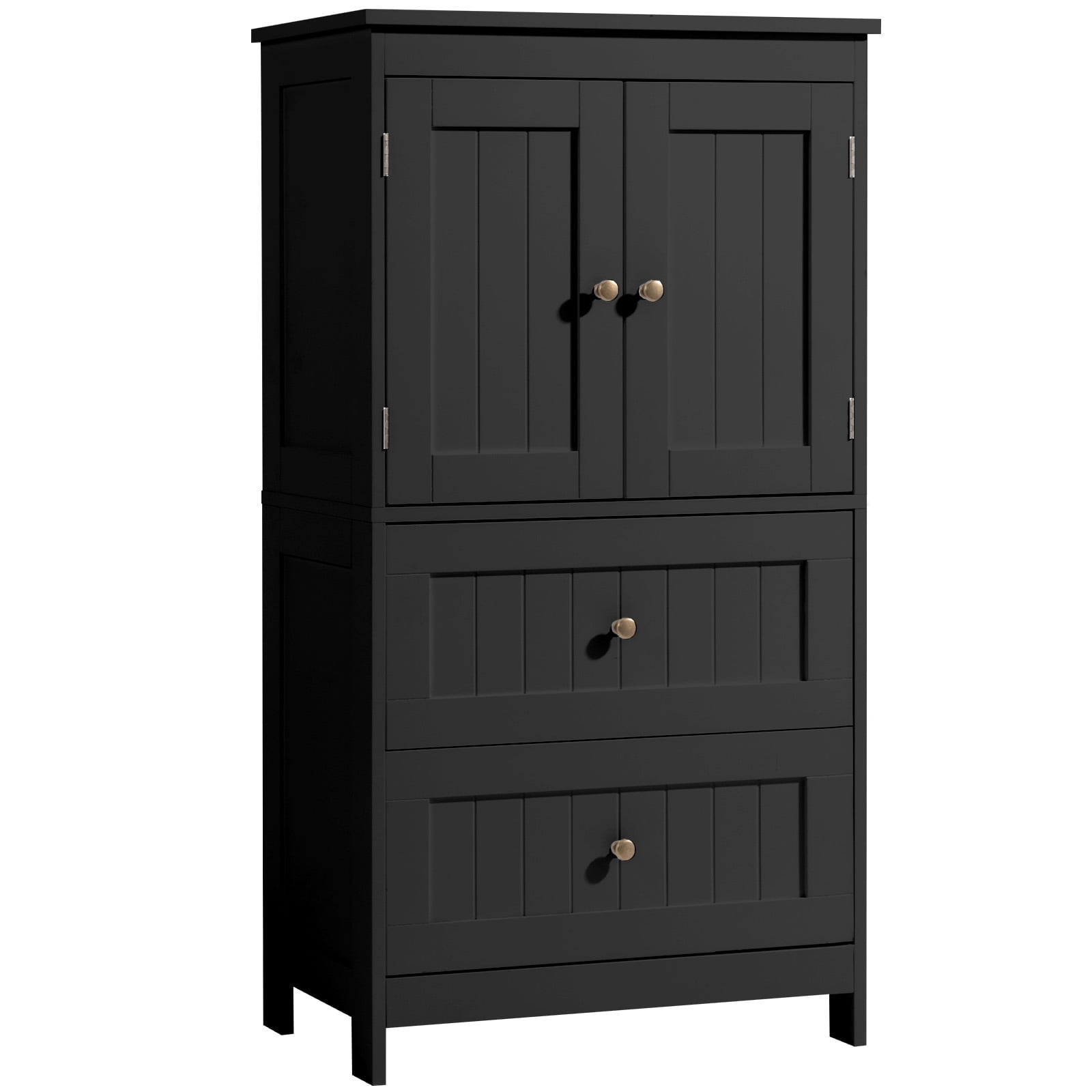 2-Drawer 2-Door Vertical MDF Bathroom Cabinet, Black, 23.62 x 11.81 x 43.31 in