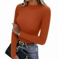 thumbnail image 4 of Women's Ribbed Knit Long Sleeve Mock Neck Slim Fit Thermal Base Layer Top Stretchy Lightweight Sweater Shirt for Fall Winter Orange M, 4 of 7