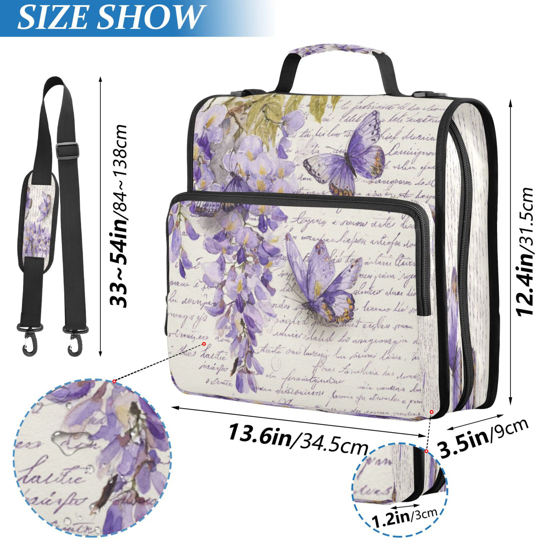 Zipper Binder 3 Rings Stationery Office Files Daily Organizer File Folder Storage Bag Butterflies and Wisteria Flowers