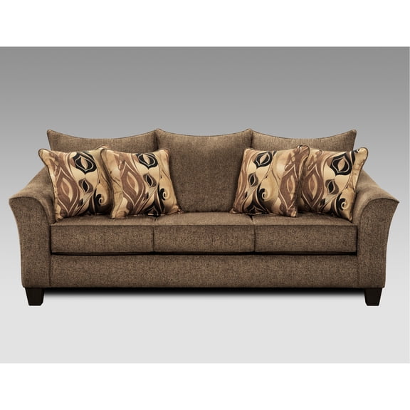 Cafe Fabric - Brown Textured Upholstery Back And Seat Cushions Throw Pillows High Foam Made In Us Slightly Curved Arms Plastic Legs 3 For Primary Living Space Room Furniture Fabric, Cushions,