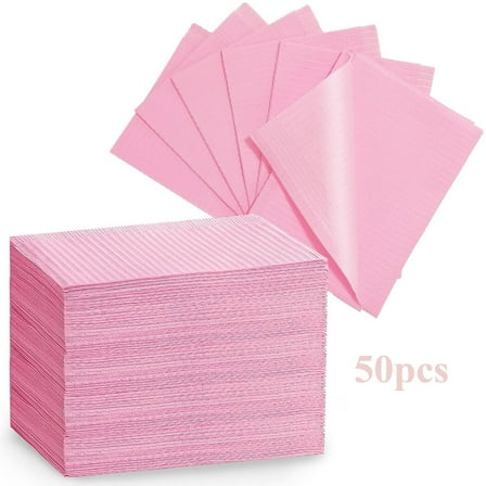 Dental Bibs Disposable Nail Mats Pink Paper 50pcs 13×17.7in