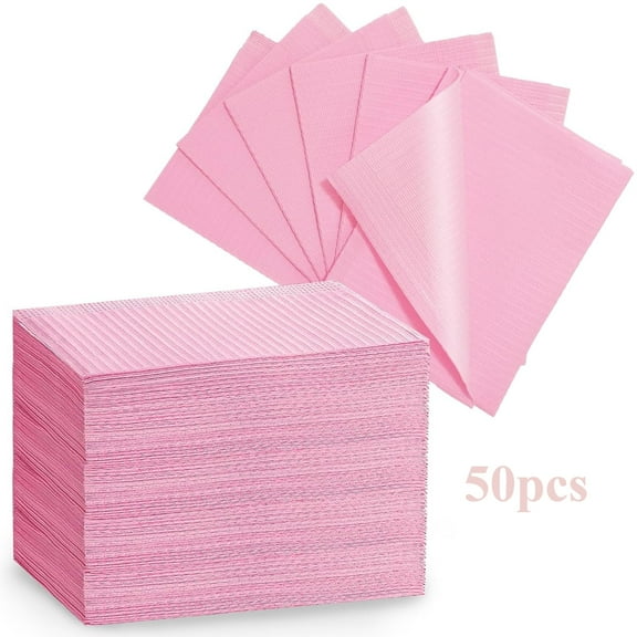Dental Bibs Disposable Nail Mats Pink Paper 50pcs 13×17.7in