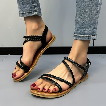 

Akiihool Dressy Sandals Women Wide Width Topic Open Toe Buckle Ankle Strap Espadrilles Flatform Wedge Casual Sandal (Black 7.5)