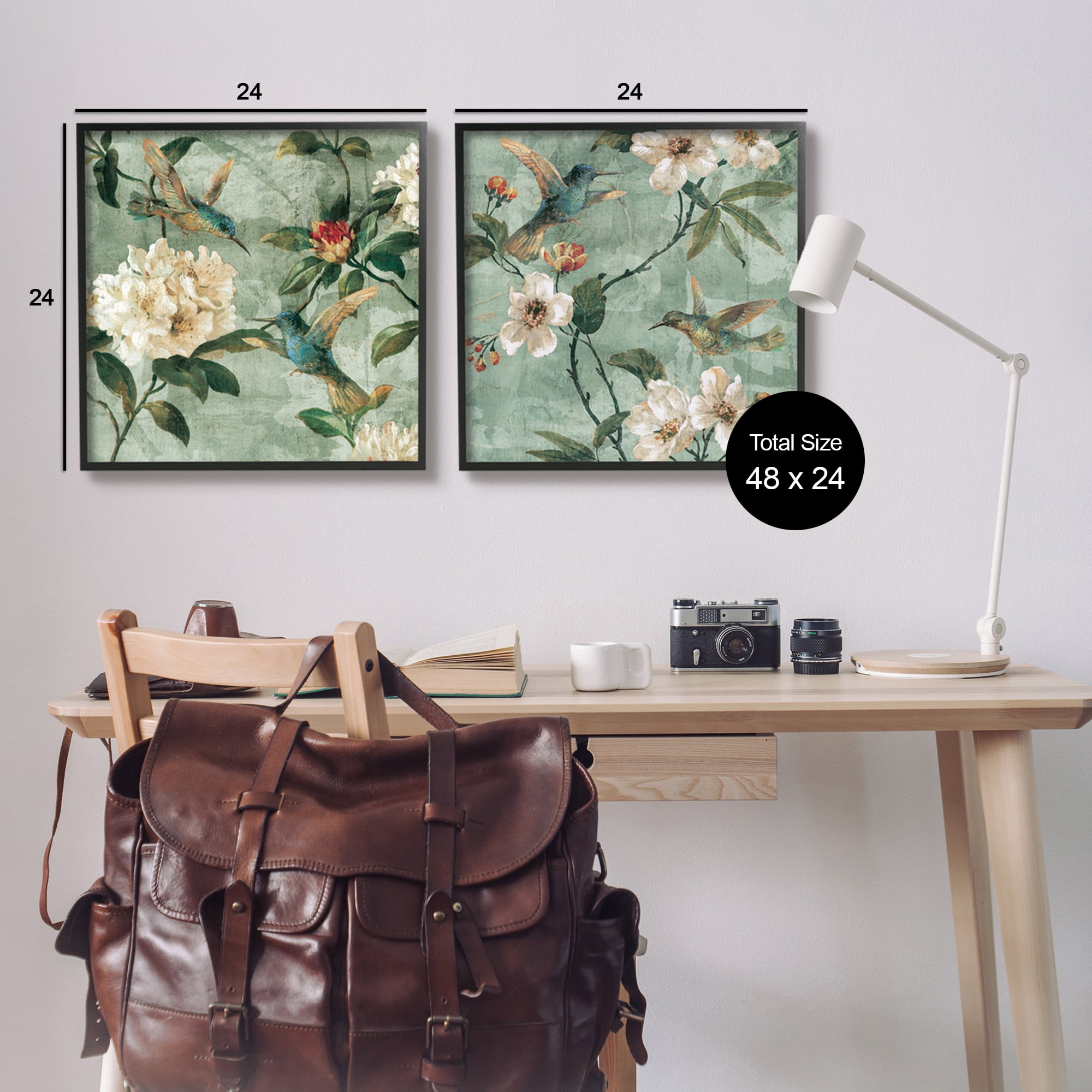 Stupell Industries Hummingbirds & Florals Botanical & Floral Painting Black Framed Art Print Wall Art, 24 x 24