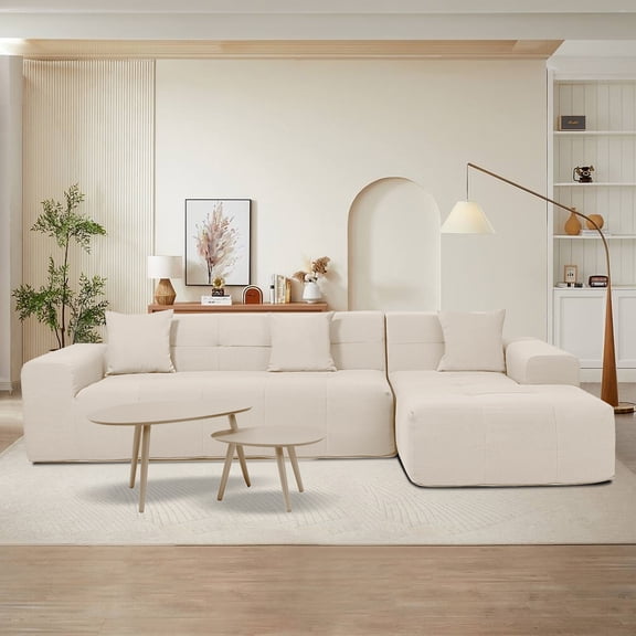 Deko Living 3 Piece Beige Compressed Foam Sectional Sofa Lounger and Table Set