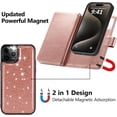 thumbnail image 4 of for iPhone 15 Pro Max Case Wallet, Detachable  Wallet Flip Cases with Card Holder & Kickstand & Wrist Strap Glitter PU Leather Fits iPhone 15 Pro Max 6.7" for Women Men, Rose Gold, 4 of 6