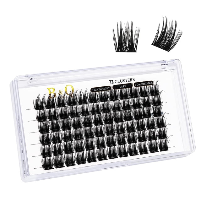 Lash Clusters B01 D Curl 0.472 in B&Q LASH Pestañas individuales naturales Extensiones de grupos de pestañas individuales Cluster DIY en casa Extensiones de pestañas DIY 72 grupos de pestañas CD Curl