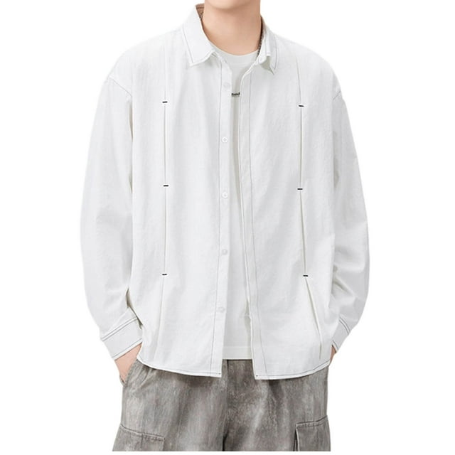 Kalauyu Men's Shirt Jacket Casual Button Down Shirts Long Sleeve Lightweight Shacket with Pockets