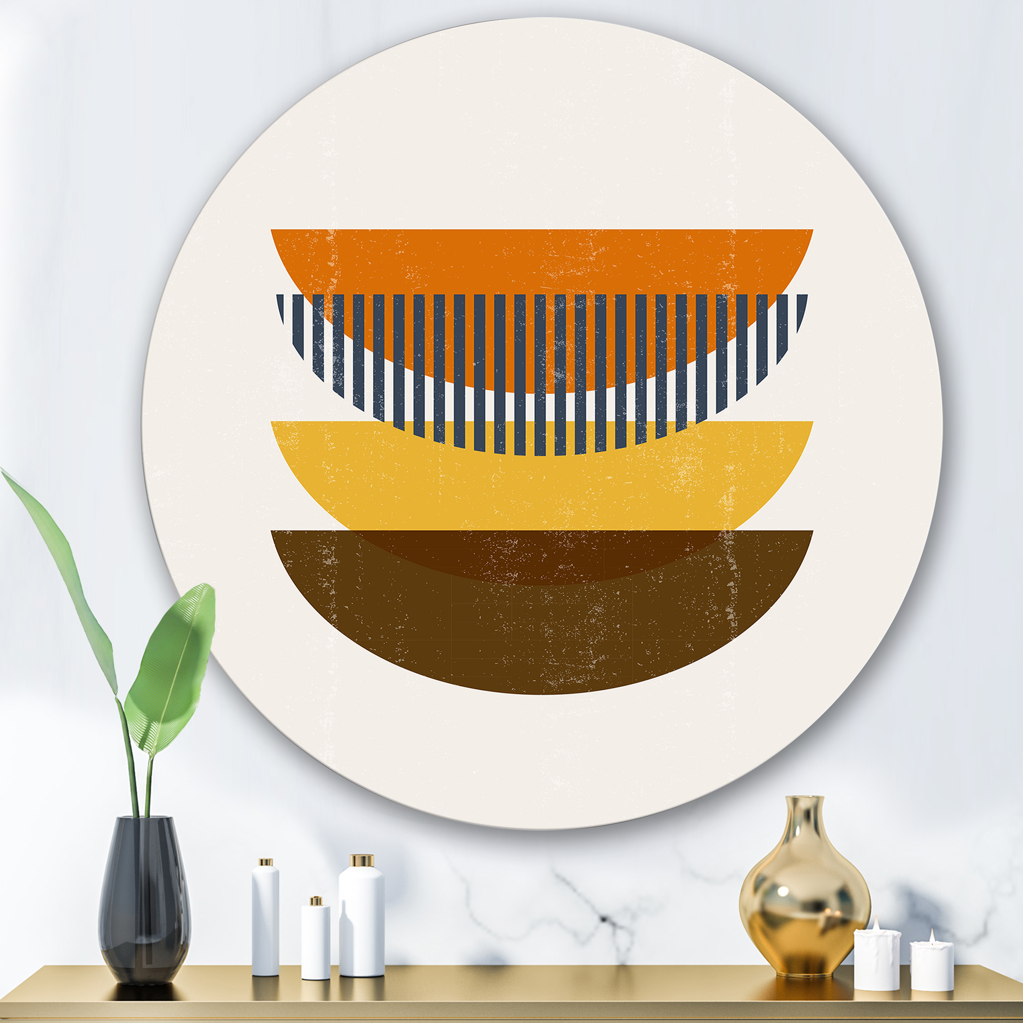 Designart 'Abstract Moon Geometric In Earth Tones' Modern Circle Metal Wall Art 29x29 - Disc of 29