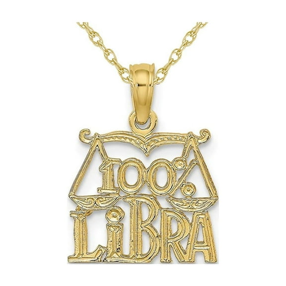 10K Yellow Gold 100% LIBRA Charm Astrology Zodiac Pendant Necklace with Chain for Women