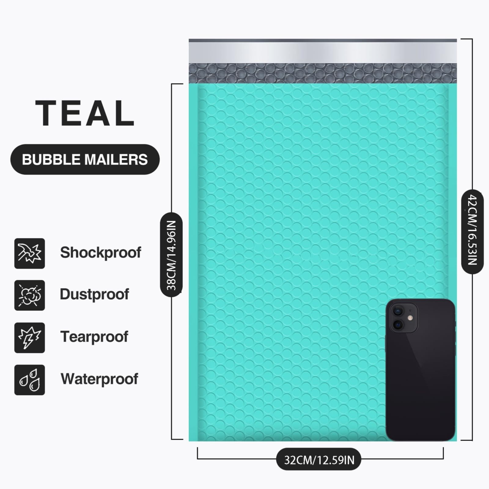 CMrtew Bubble Mailers 12x16 Inch Teal 50 Pack Usable Size 12x15 Inch Poly Padded Envelopes Small Business Mailing Packages Opaque Self Seal Adhesive Waterproof Boutique Shipping Bags for Jewelry