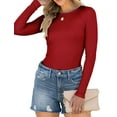 thumbnail image 2 of Fantaslook Fitted Long Sleeve Shirts for Women Stretch Casual Basic Tops Crewneck Ribbed Tees Shirts, 2 of 8