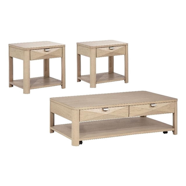 Coaster Marcelo 3-Piece Transitional Wood Coffee Table Set in Light Elm