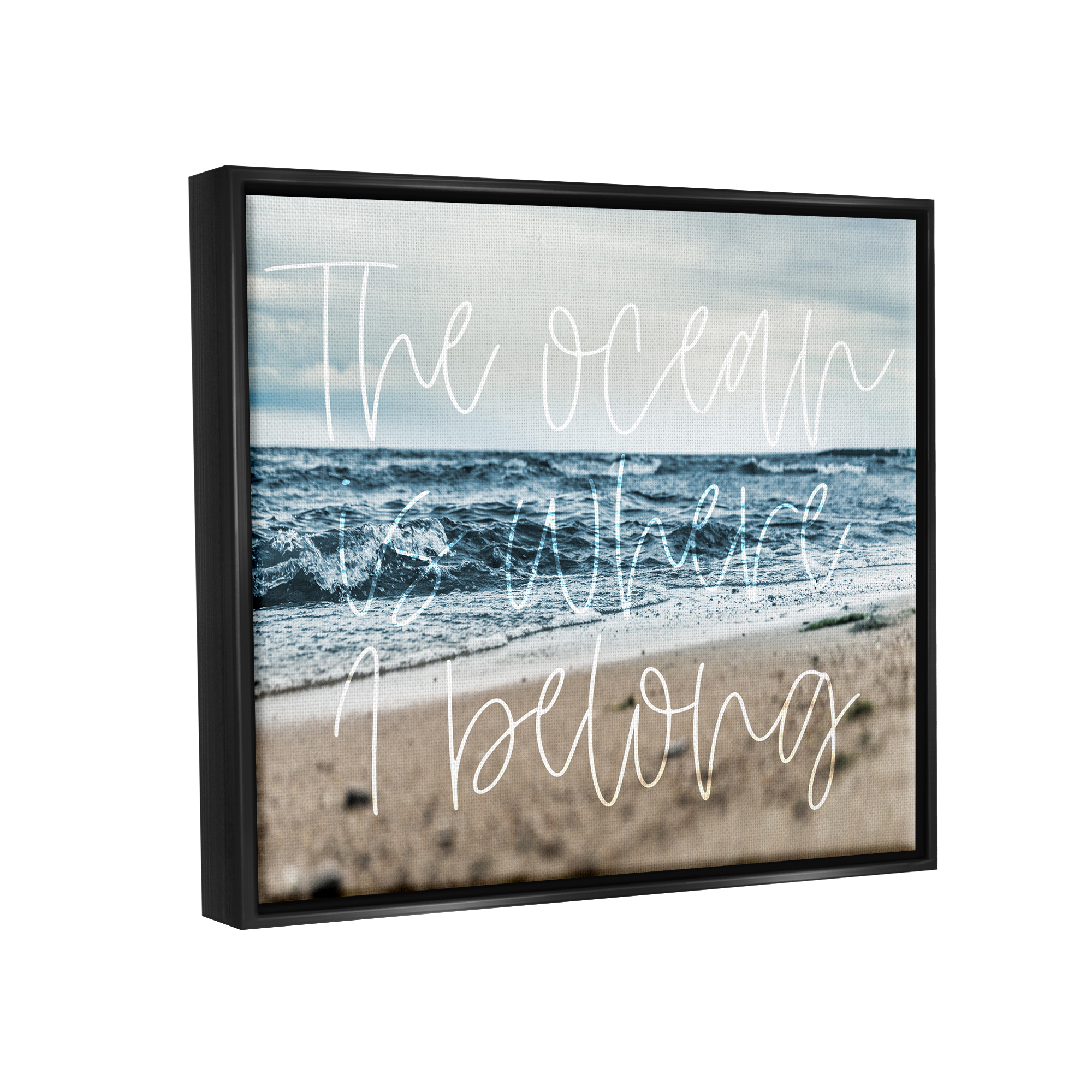Stupell Ocean Is Where I Belong Beach Waves Landscape Painting Black Floater Framed Art Print Wall Art
