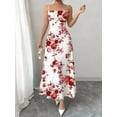 thumbnail image 3 of Red Floral Print Spaghetti Strap Maxi Dress For Women Elegant Vacation Formal Dress, 3 of 3