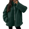 thumbnail image 2 of larppty Winter Coats for Women Shaggy Fur Jacket Fuzzy Shearling Zip Up Oversized Warm Shacket Outwear (Dark Green, L), 2 of 6