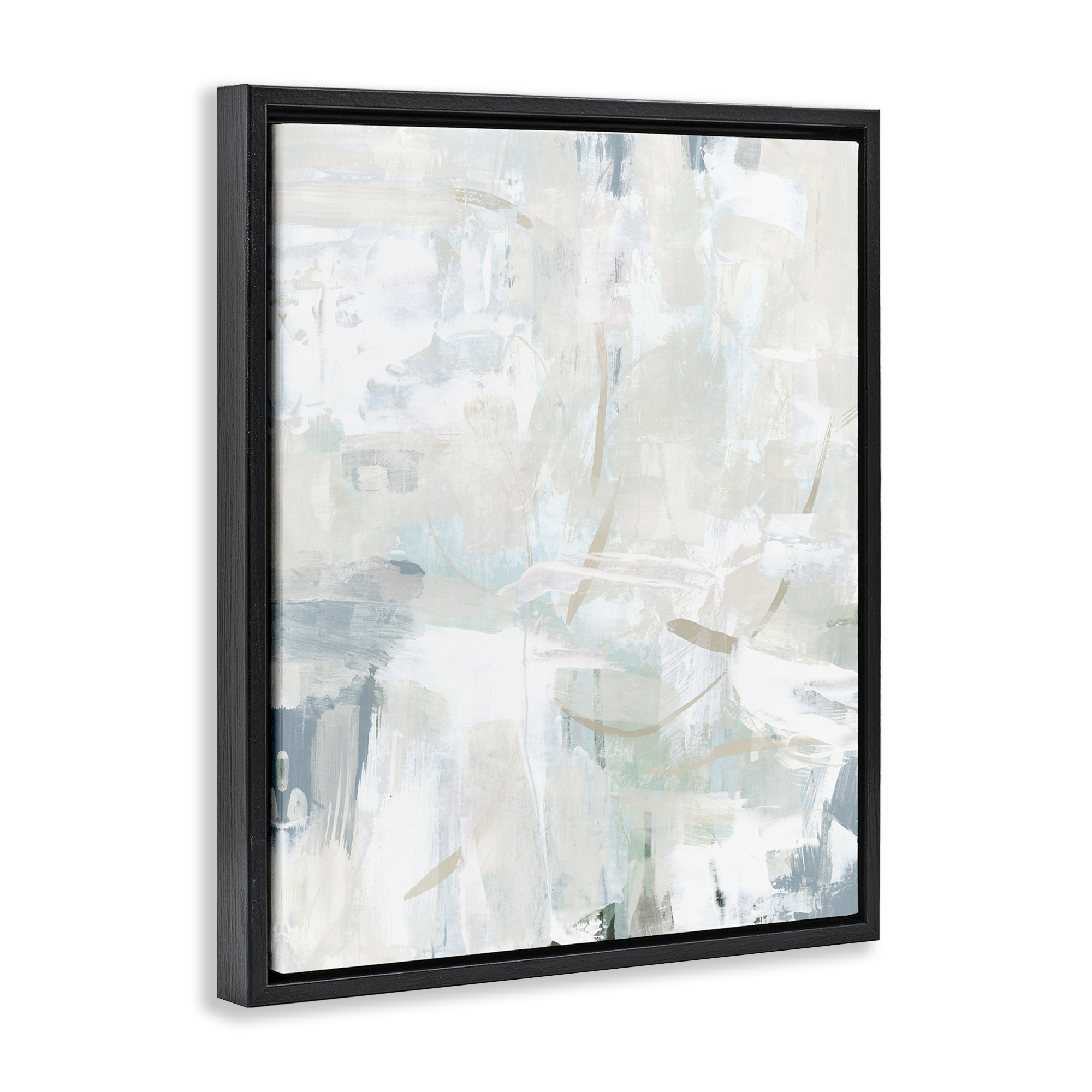Stupell Industries Faded Off-White Abstract Abstract Painting Black Floater Framed Canvas Art Print Wall Art, 25 x 31