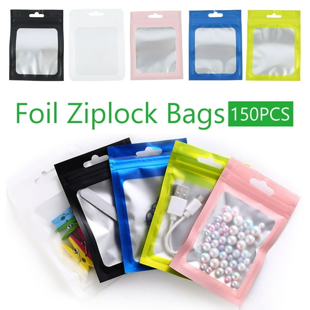 Hotbest 150pcs Smell Proof Zip Seal Aluminium Heat Seal Foil Bags Pouch For Zip Heat Seal Aluminum Foil Packaging Lock Plastic Bag Valve Zipper Lock Bulk Food Storage Candy Foil Pouch