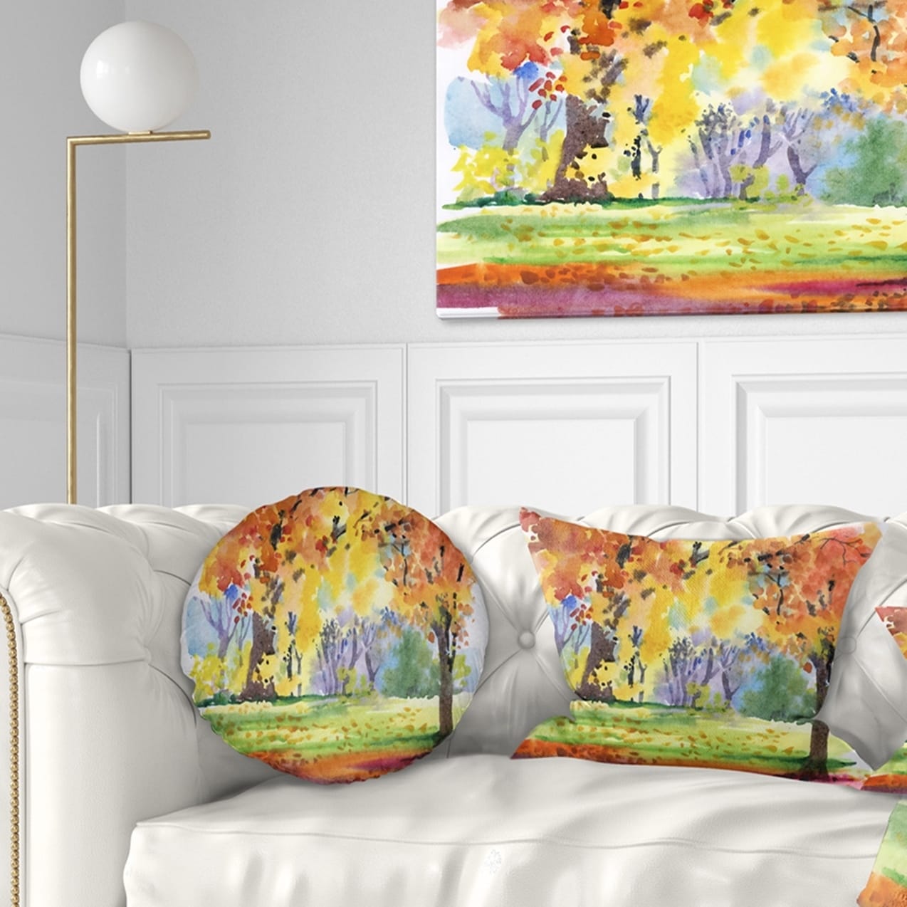 design art designart 'autumn park yellow trees watercolor' landscape