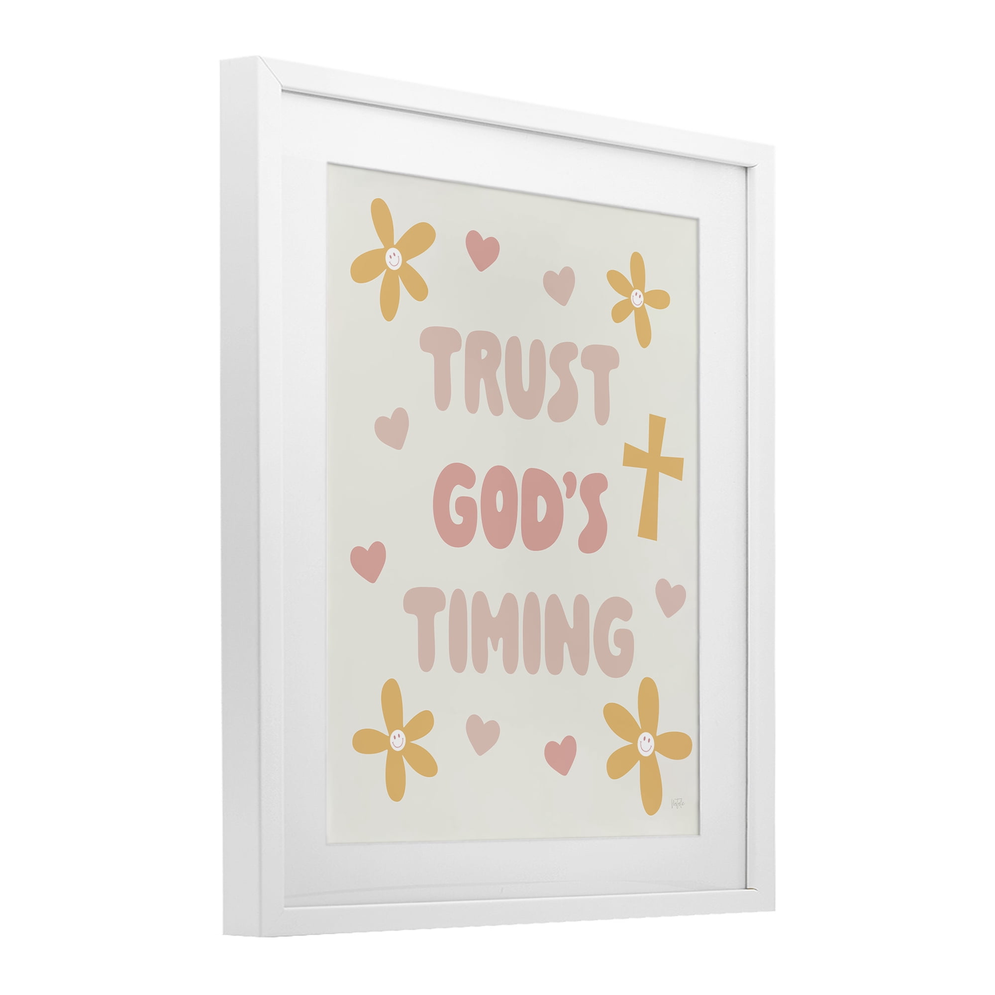 Stupell Industries Retro Trust God's Timing White Framed Print Under Glass, design by Natalie Carpentieri