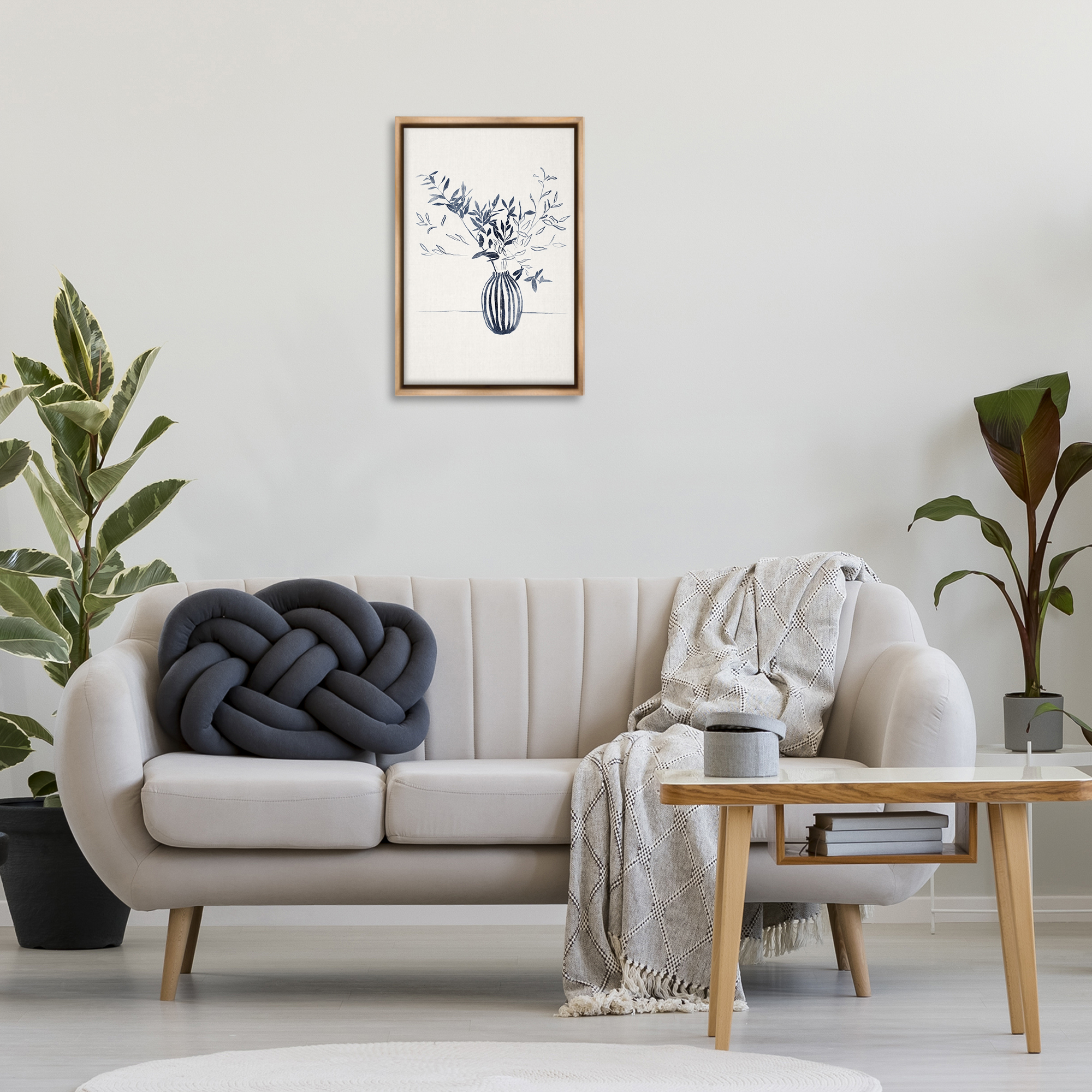 Stupell Industries Minimal Bud Vase Botanical & Floral Painting Brown Floater Framed Art Print Wall Art, 17 x 25
