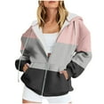 thumbnail image 2 of Olyvenn Women's Color Block Long Sleeve Zip Up Fuzzy Fleece Hoodie Sweatshirt Outwear Jacket with Pockets Pink 12, 2 of 5
