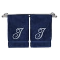 thumbnail image 3 of Monogrammed Hand Towel, Personalized Gift, 16 x 30 Inches - Set of 2 - Silver Embroidered Towel - Extra Absorbent 100% Turkish Cotton- Soft Terry Finish - For Bathroom, Kitchen and Spa- Script I Navy, 3 of 3