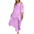 thumbnail image 1 of MAWCLOS Ensemble Deux Pièces pour Femme Taille Élastique Ensembles de Détente Manches Longues Ensemble de Détente Mode Vacances Col Ras du Cou Pyjama Violet P, 1 of 2