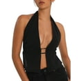thumbnail image 2 of Women Basic Halter Tank Top Tie Up Backless Pleated Bustier Slim Fit Tee Summer Cute Mini Vest Streetwear, 2 of 6
