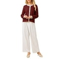 thumbnail image 2 of INSPIRE CHIC Women's Button Down Cardigan Sweater Crewneck Contrast Trim Long Sleeve Knit Ribbed Jacket S Dark Red, 2 of 5
