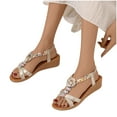 thumbnail image 5 of Fesfesfes White Sandals Woman Strappy Sandals Women's Ladies Summer Crystal Bling Wedges Beach Shoes Roman Sandals 7.5(40), 5 of 6