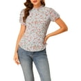 thumbnail image 1 of INSPIRE CHIC Women's Ruffle Neck Short Sleeve Keyhole Back Chiffon Floral Blouses, 1 of 7