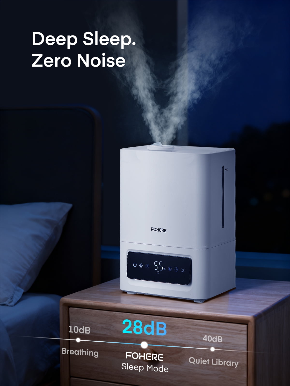FOHERE 6L Humidifier Large Room, Cool Mist Humidifiers for Bedroom Home, 60H Ultra-Quiet Runtime for Baby, Plants, Smart Humidity Sensor, Fast Symptom Relief, 16H Timer, Oil Diffuser, White