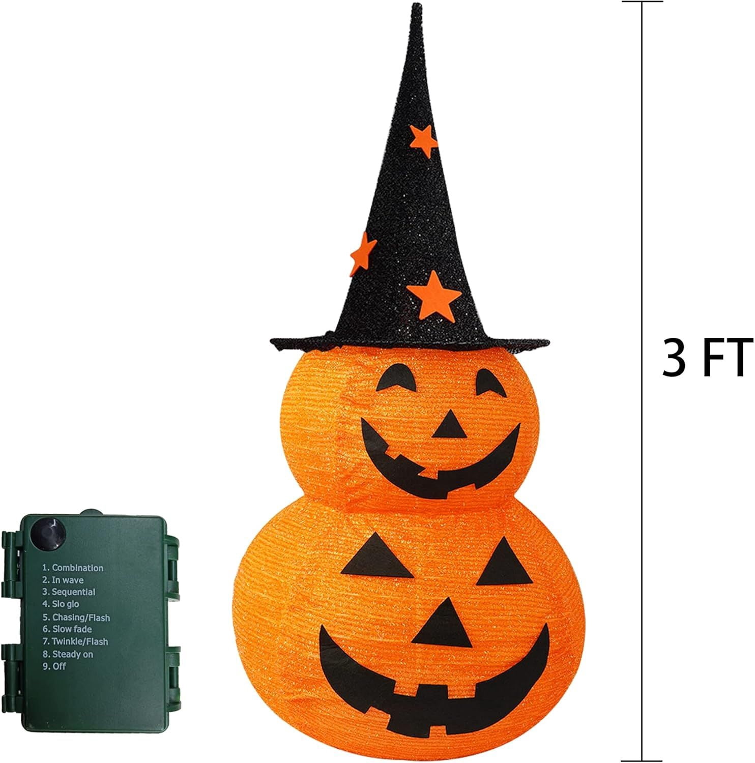 3 FT Collapsible Pumpkin Man with 50 LED Lights for Halloween Decor