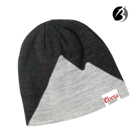 COORS LIGHT Men's Mountain Art Beanie Scull Cap Jacquard Charcoal Hat Toboggan