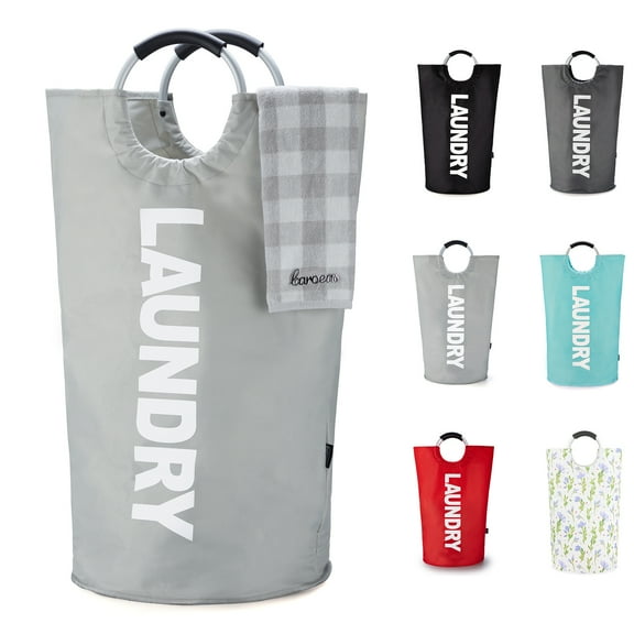 Caroeas 95L X-Large Laundry Basket (14 Colors), Waterproof Laundry Hamper, Laundry Bag with Padded Handles, Clothes Hamper Stands Up Well, Collapsible Laundry Basket Easy Storage(Light Grey)