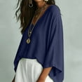 thumbnail image 7 of Gamivast V Neck Blouses for Women 3/4 Batwing Sleeve Flowy Shirts Casual Oversized Loose Fit Tunic Tops Lightweight Comfy Basic Tees for Summer Fall Vacation Navy XXL, 7 of 7