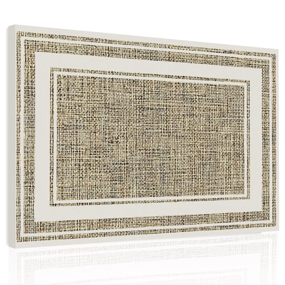 White Double Border Canvas Print Wall Art, Farmhouse Linen Woven Texture Beige Wall Decor Modern Artwork Paintings Pictures for Living Room Framed and Stretched Ready to Hang 12" x 16"