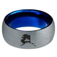 thumbnail image 2 of Tungsten Alaska The Last Frontier State Mountain Band Ring 8mm Men Women Comfort Fit Blue Dome Brushed Gray Polished, 2 of 4