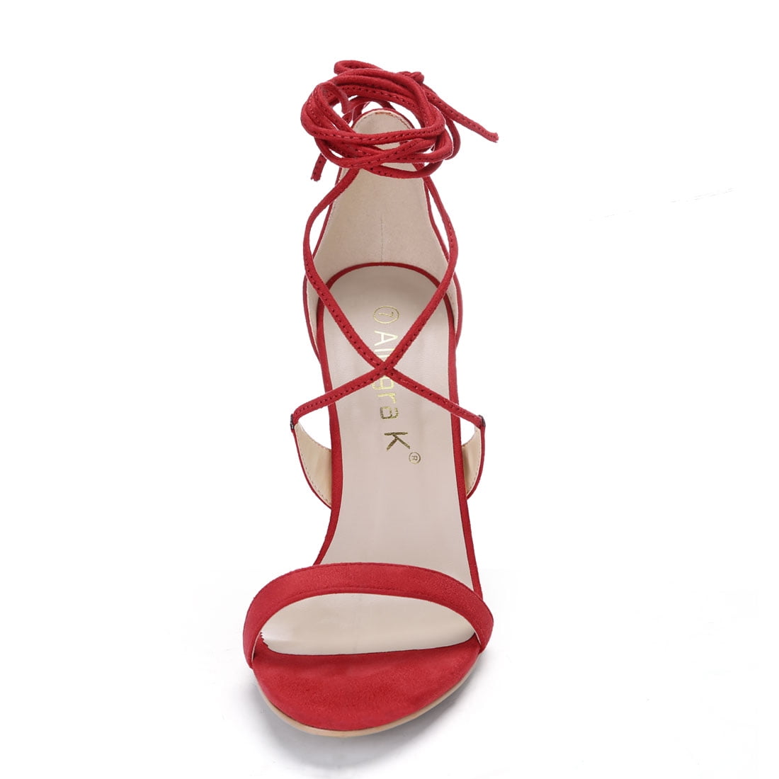 DARING DIVA Women Open Toe Stiletto High Heel Lace-Up Black Sandals 8 Red