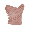 thumbnail image 3 of Women Summer Off the Shoulder Crop Cute Tops Sleeveless One Shoulder Ruched Y2K Going Out Tank Top Pink L, 3 of 7