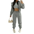 thumbnail image 1 of Daeful Ensemble 3 Pcs pour Femmes Chandails à Capuchon Survêtement Ensembles Sport Couleur Unie Coupe Ample Ensemble Jogger Gris P, 1 of 2