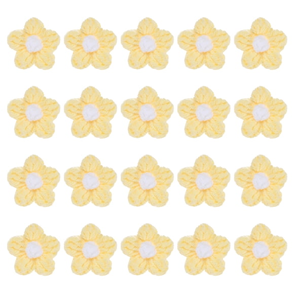 Uxcell 20-Pack Parches de Flores para Coser, Flores de Ganchillo Hechas a Mano de 1.6 Pulgadas para Ropa DIY [Amarillo Claro y Blanco]