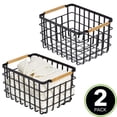 thumbnail image 2 of mDesign Metal Closet Organizer Basket, Wood Handles, 2 Pack, Matte Black/Natural, 2 of 8