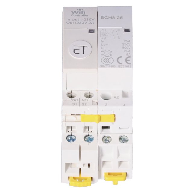 Contactor de control WiFi 2NO Contactor de control remoto de bajo voltaje para el hogar inteligente AC230V25A