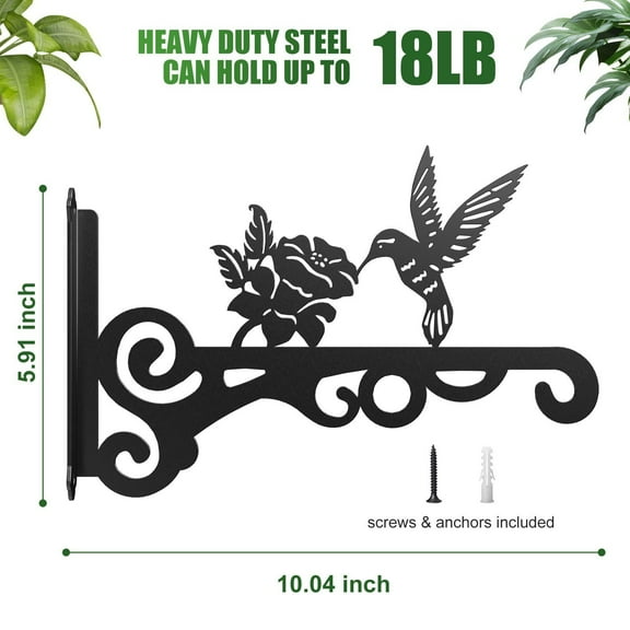 Kedshhgu Hanging Plant Hanger Bracket Black Iron Plant Hooks For Hanging Baskets Heavy Duty Decorative Hummingbird Wall Mounted Hanging Plant Hooks Outdoor