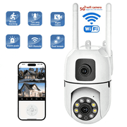 Outdoor Security Camera Dual Lens 360° Ptz, 2.4Ghz 5Ghz Wifi, Dual Screen, 1080P, Color Night Vision, 2-Way Audio, Auto Tracking
