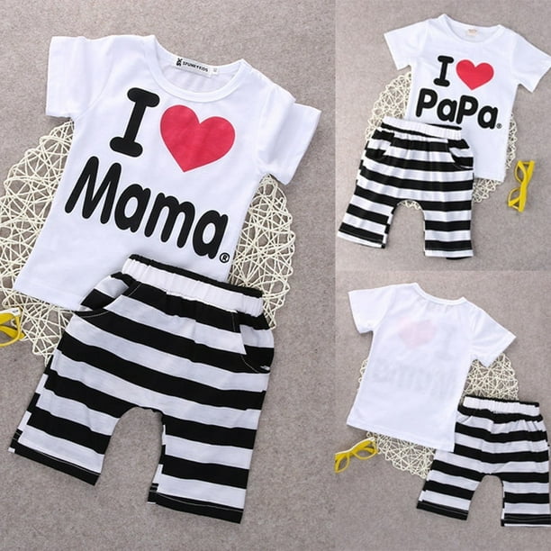 2PCS Newborn Infant Twins Baby Boy Girls T-shirt+Pants Outfit Pajamas Suit  0-24M 