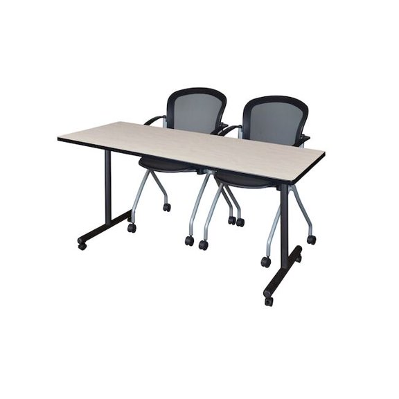 72" x 24" Kobe Mobile Training Table- Maple & 2 Cadence Chairs- Black
