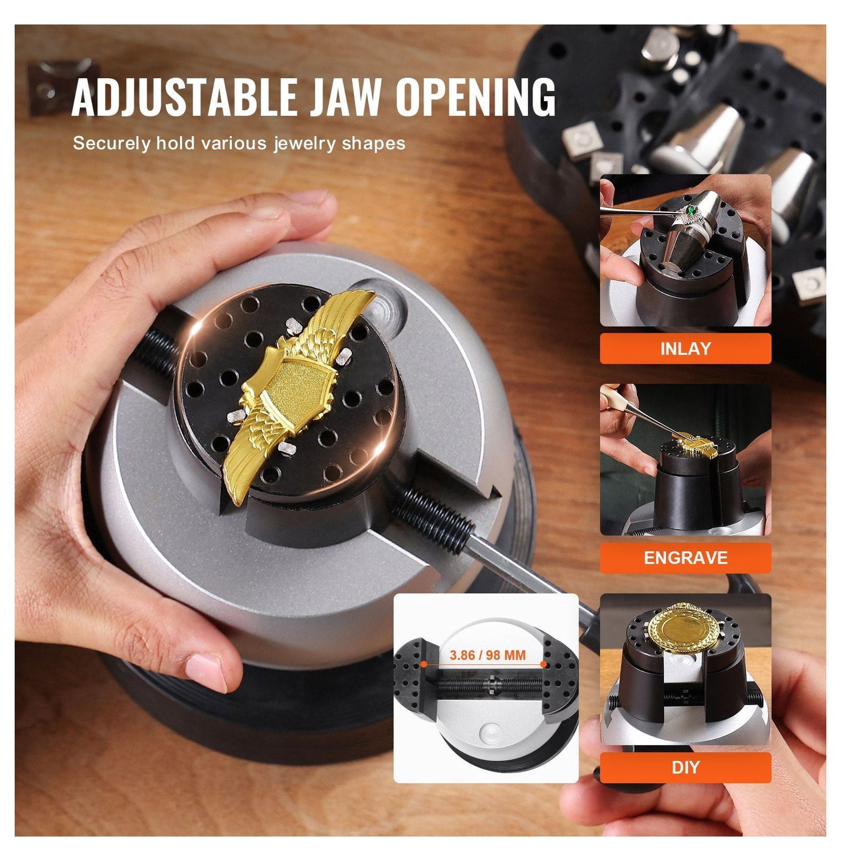 5 Inch Ball Vise Engraving Tool - 360° Rotation Jewelry Vise with 34 Attachments - Precision Engraving Setting Block for Gemstones, Rings & DIY Crafts